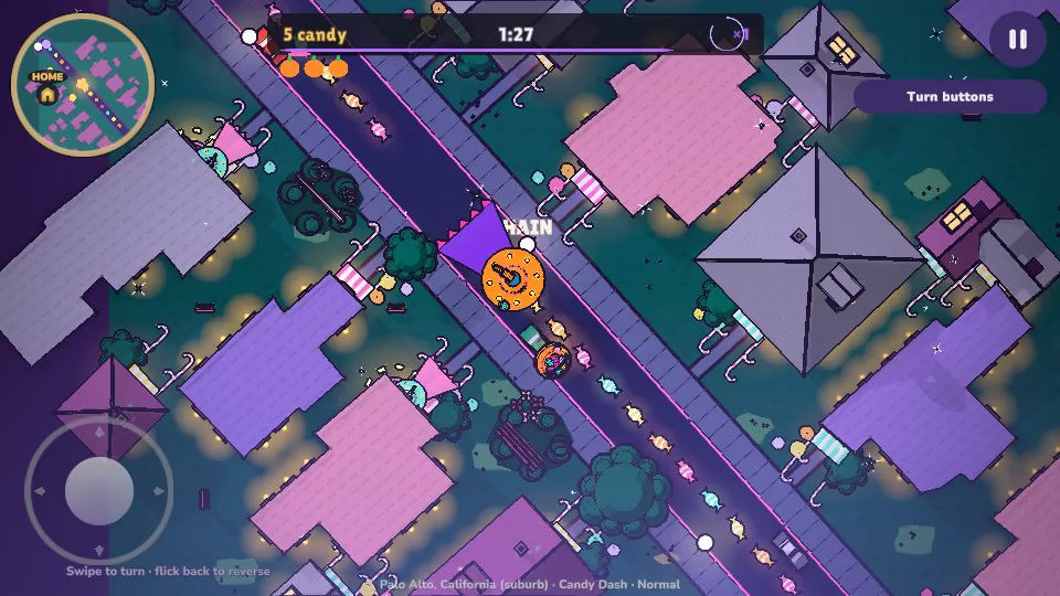Candy Dash development gameplay on neighborhood streets