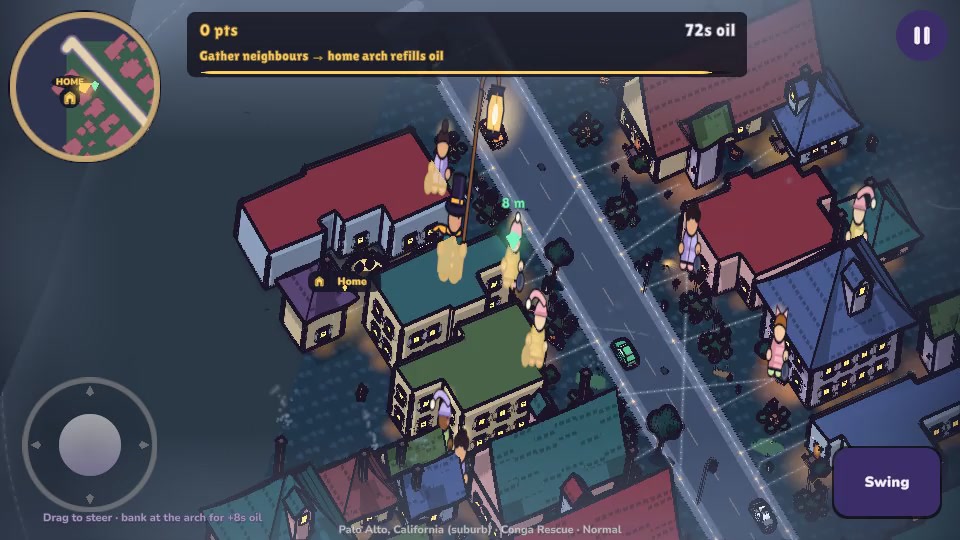 Conga Rescue development gameplay on neighborhood streets