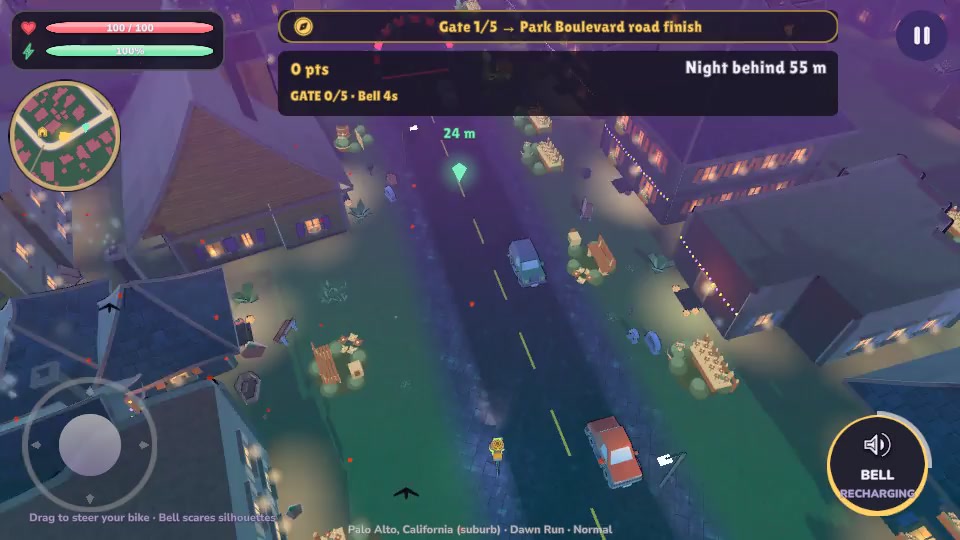 Dawn Run development gameplay on neighborhood streets